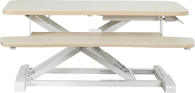 VIVO 28 inch Desk Converter, K Series, Height Adjustable Sit to Stand Riser, Dual Monitor and Laptop Workstation with Keyboard Tray, Light Wood Top, White Frame, DESK-V028KF