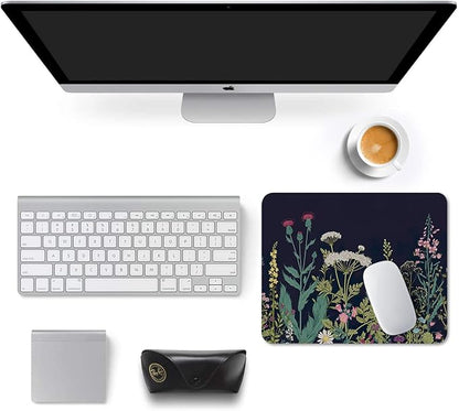 Auhoahsil Mouse Pad, 12 x 10 in Flower Theme Computer Mouse Pad for Desk, Premium-Textured Non-Slip Rubber Stitched Edges Waterproof Square Mouse Mat for Gaming Work Wireless Mice, Black