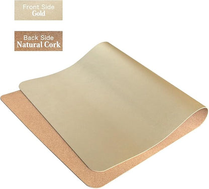 HofferRuffer Desk Pad, Office Desk Protector Mat, Waterproof Desk Mat for Desktop, Dual Side Use Faux Leather Desk Pad for Keyboard and Mouse for Office and Home (Gold+Cork, 31.5" x 15.8")
