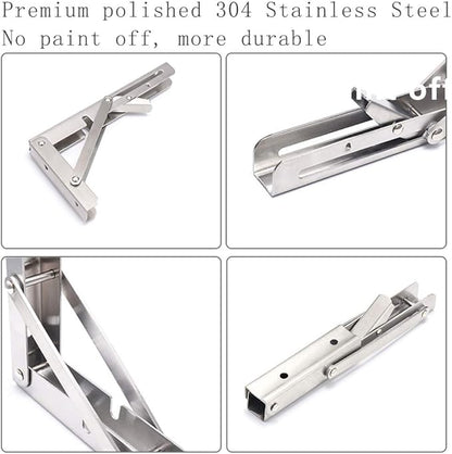 Folding Shelf Brackets, Max Load 300 lb, Heavy Duty Stainless Steel Collapsible Wall Mounted Shelf Brackets for Table, Space Saving DIY Bracket, Pack of 2 (2, 24 Inch)