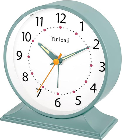 Tinload 4.5" Antique Retro Analog Alarm Clock, Small Silent Bedside Desk Clock with Manual Light, Battery Operated, Snooze, for Living Room, Bedroom, Bedside, Desk(Green)