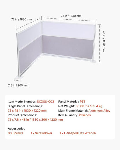 VEVOR Office Divider Privacy Partitions, 2-Pack, 72" x 48" Room Divider Walls, PET Workstation Cubicle Partition with Frosted Acrylic Windows, Freestanding Privacy Panels for Office Library School