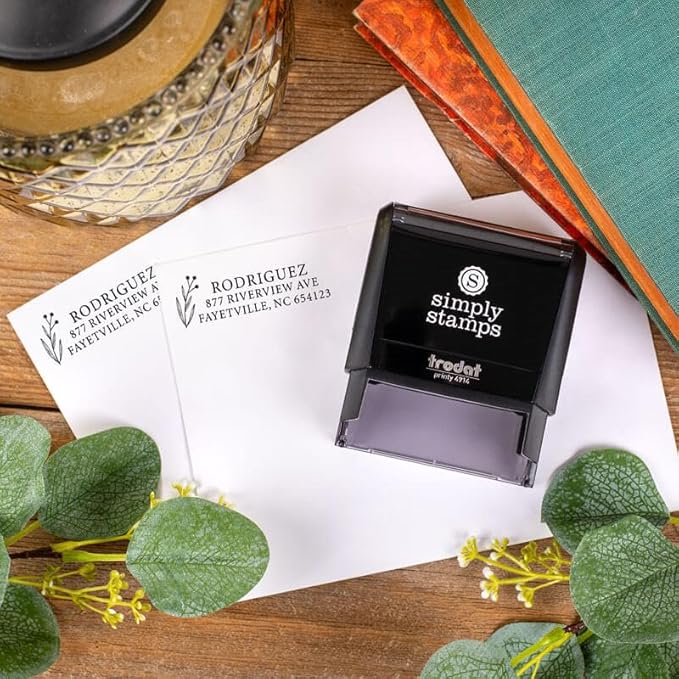Custom Floral Address Stamp | Choose from 12 Designs | Multiple Ink Color Options | Envelope Return Address Stamp for Couple or Family (Design 11, Large)