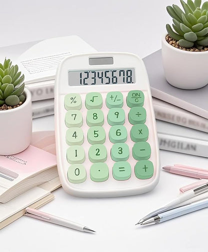 Mechanical Calculator,BTSEYAW Dual Power Calculator with 8 Digit Display tilt Screen and Big Buttons, Cute Office Desk Accessory (Green)