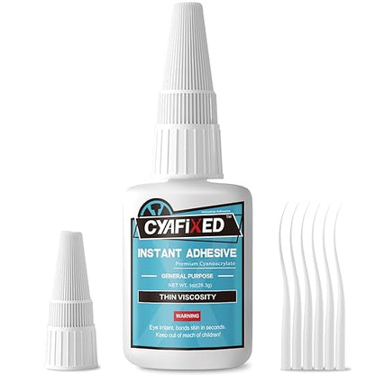 Thin Super Glue 1 oz, All Purpose Clear Liquid CA Glue Repair Wood Ceramic Glass Plastic, Heavy Duty Cyanoacrylate Adhesive for 3D Print PLA Shoe Metal Craft, Strong Bond and Instant Superglue