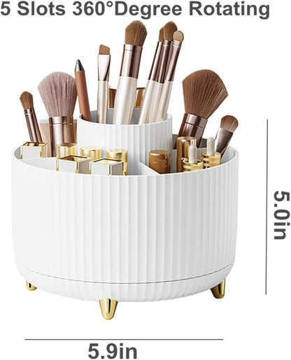 360 Degree Rotating Makeup Brush Holder Organizer Detachable Design 5 Slot Make up Brushes Cup for Cosmetics and Pencil Pen Organizer for Desk Makeup Organizer Skincare Storage for Vanity (pink2)