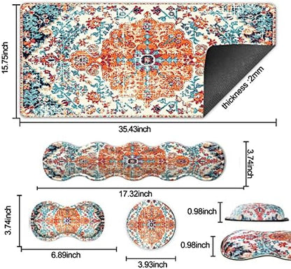 iLeadon Keyboard Mouse Pad Set, Large Boho Desk Mat with Wrist Rest