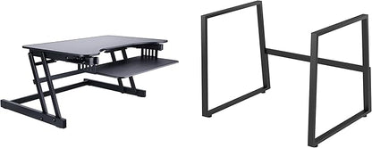 Rocelco 32" Height Adjustable Standing Desk Converter with Floor Stand Bundle - Slide Out Retractable Keyboard Tray - Sit Stand Up Dual Monitor Riser - Computer Workstation - Black (R ADRB-STFS)