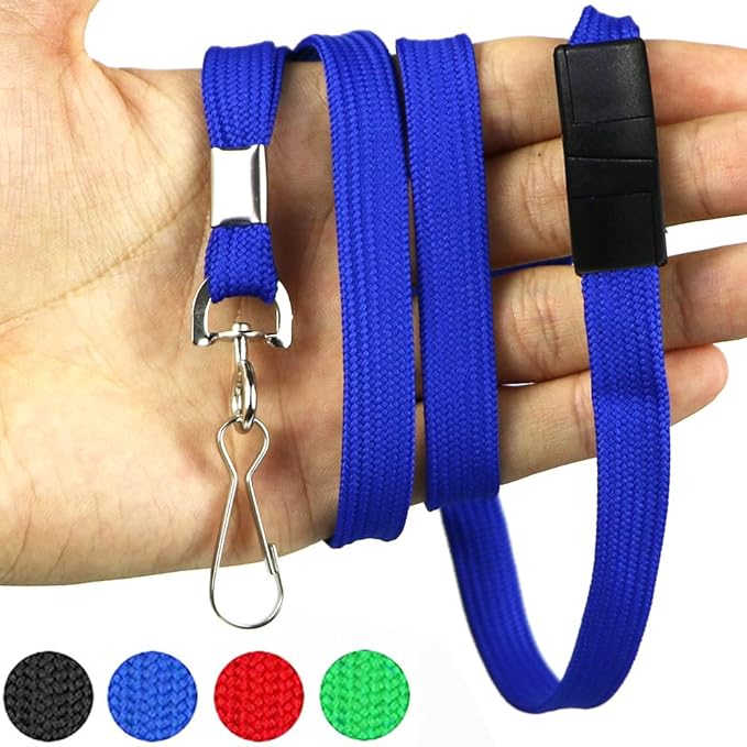 Bird Fiy Lanyards Safety Blue Lanyards Neck Flat Premium Breakaway Badge Lanyard with J-Hook for ID Nametag Badge Holder (Blue, 50 PCS)