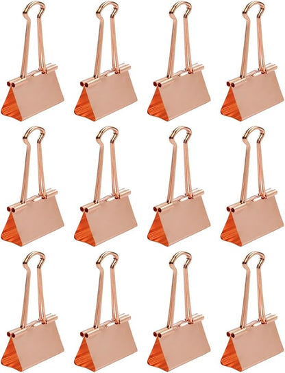 JAM PAPER Colorful Binder Clips - Large - 1 1/2 Inch (41 mm) - Rose Gold Binderclips - 12/Pack