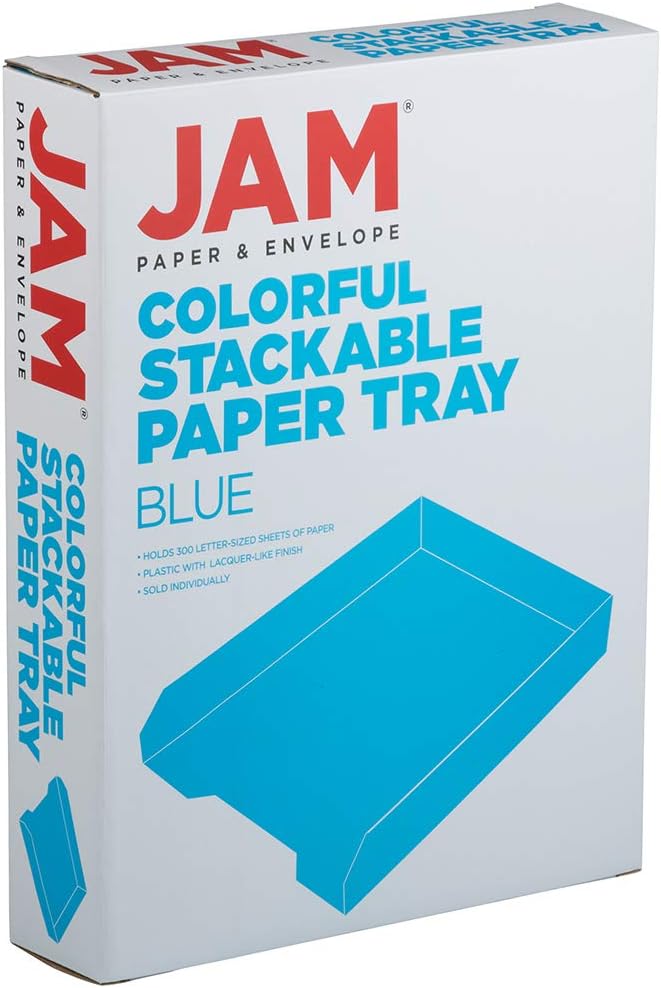 JAM PAPER Stackable Paper Trays - Blue - Desktop Document, Letter, & File Organizer Tray - Sold Individually