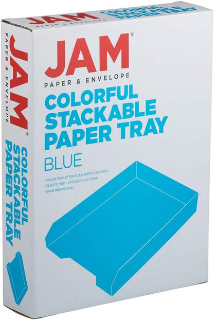 JAM PAPER Stackable Paper Trays - Blue - Desktop Document, Letter, & File Organizer Tray - Sold Individually