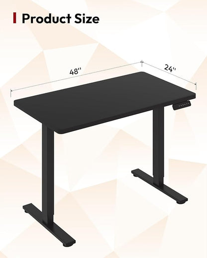 SANODESK Electric Standing Desk 48 x 24 Inches Whole-Piece Desktop Height Adjustable Stand Up Desk w/6-Button Controller Ergonomic Computer Desk for Home Office, Black Frame + Black Tabletop