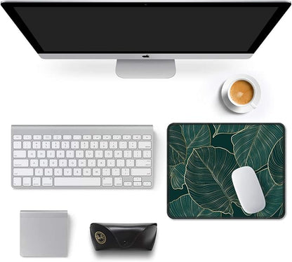 Auhoahsil Mouse Pad, 12 x 10 in Tropics Theme Computer Mouse Pad for Desk, Premium-Textured Non-Slip Rubber Stitched Edges Waterproof Square Mouse Mat for Gaming Work Wireless Mice, Green Leaves
