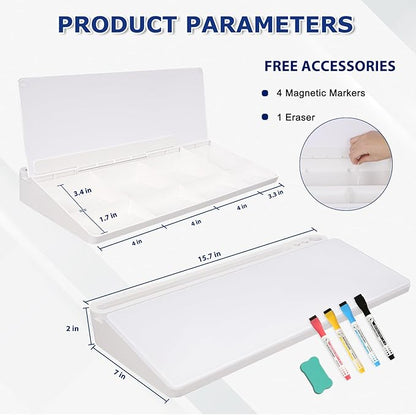 Desktop Glass Whiteboard with Storage, Desk White Board with Computer Keyboard Stand, White Dry Erase Board with Drawers for Home, School, Office Desk Organizers and Accessories