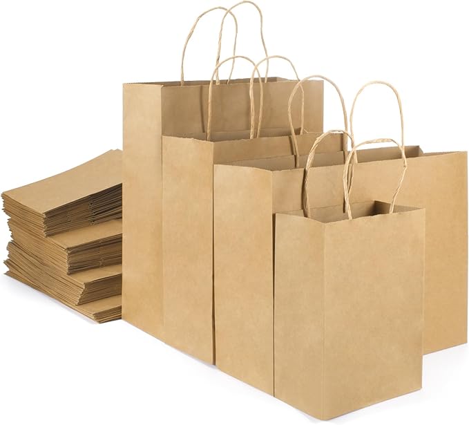 woric 120 PCS Brown Paper Bags with Handles, Large Gift Bags 4 Assorted Sizes Bulk Paper Bags for Small Business Retails Shopping