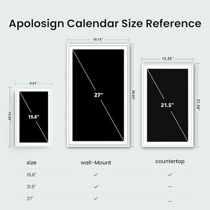 ApoloSign Digital Calendar: Electronic Calendar, Smart Touchscreen Interactive Display for Chore Chart, Family Schedules Planner, Supports All Apps via Google Play (White, 15.6-inch)