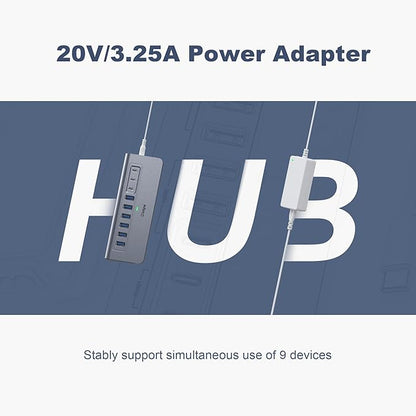YH6AC Powered USB Hub 10Gbps, intpw 9-Port USB Splitter with USB A/USB C 3.2, 4 USB 3.0, 2 PD 45W Charging Ports, 65W Power Adapter + 3.3FT Cable, Aluminum USB Extender Hub for Laptop, PC,iPhone 17/16