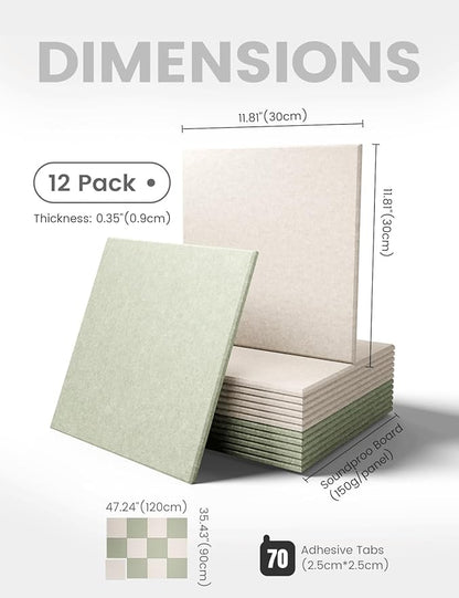 Large Felt Bulletin Board 48" x 36" Cork Board Alternative-12 Pack with 70 Safe Removable Adhesive Tabs, Felt Boards for Walls Bulletin Boards for Home Office Classroom Pin Board-Oatmeal & Sage