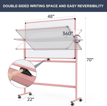 Mobile Whiteboard, 48x32 Inches Dry Erase Board with Stand, Large Rolling Whiteboard on Wheels, Standing White Board for Office, School, Home, Magnetic Double Sided White Board with Paper Pad