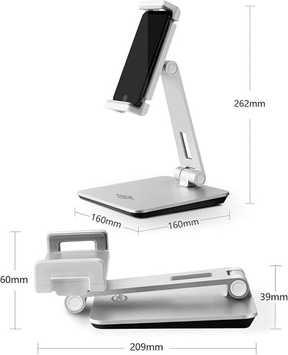 KABCON Tablet Stand Holder, Tightness Adjustable Multi-Angle Foldable Eye-Level Aluminum Solid Tablets Stands Dock for 4''-14''Tablets/Phone, iPad Series,Samsung Galaxy Tabs,Kindle Fire,Etc.