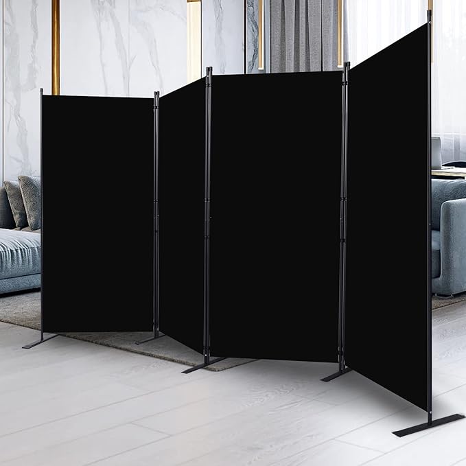 CHOSENM Room Divider, 4 Panel Folding Privacy Screens with Wider Support Feet, 6 Ft Portable Room Partition for Room Separator, 136" W X 71" H, Black