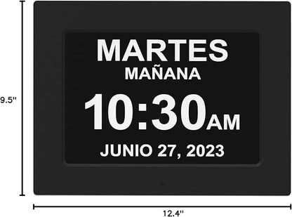 【New 2025】 Dementia Clock Large Clock for Seniors, Digital Clock with Custom Alarms, Clock with Day & Date for Elderly, Large Number Digital Clock Black Extra Large