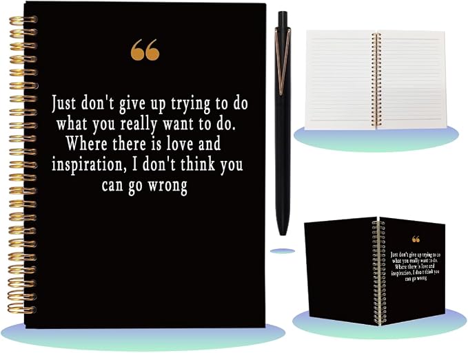 Motivational Notebook with Pen Set Just Don't Give Up, A5 Spiral Inspirational Journal for Women, 160 Pages College Ruled Photography Diary, Unique Coworker Goodbye Gift, Black & Gold