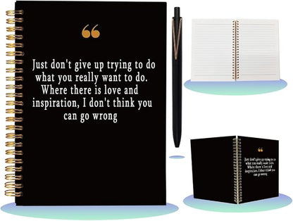 Motivational Notebook with Pen Set Just Don't Give Up, A5 Spiral Inspirational Journal for Women, 160 Pages College Ruled Photography Diary, Unique Coworker Goodbye Gift, Black & Gold
