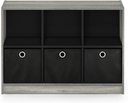 Basic 3X2 Cube Storage Bookcase Organizer with Bins, French Oak Grey/Black
