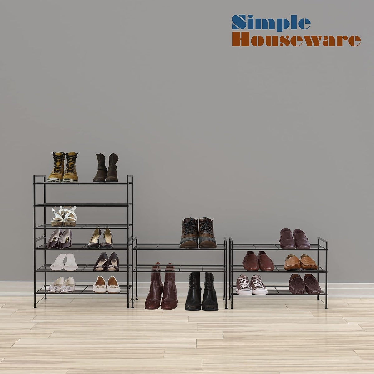 3-Tier Stackable Shoes Rack Storage Shelf, Black