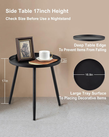 Side Table: End Table for Indoor Use - Small Side Tables for Small Spaces All Matte Black with 3 Legged