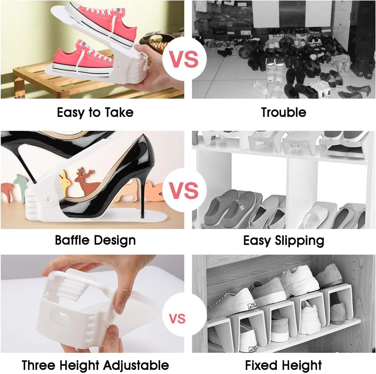 Shoe Slots Organizer, 20 Pack Adjustable Shoe Rack Stacker Storage Space Saver, Double Deck Shoe Rack Holder for Closet Organization (White)