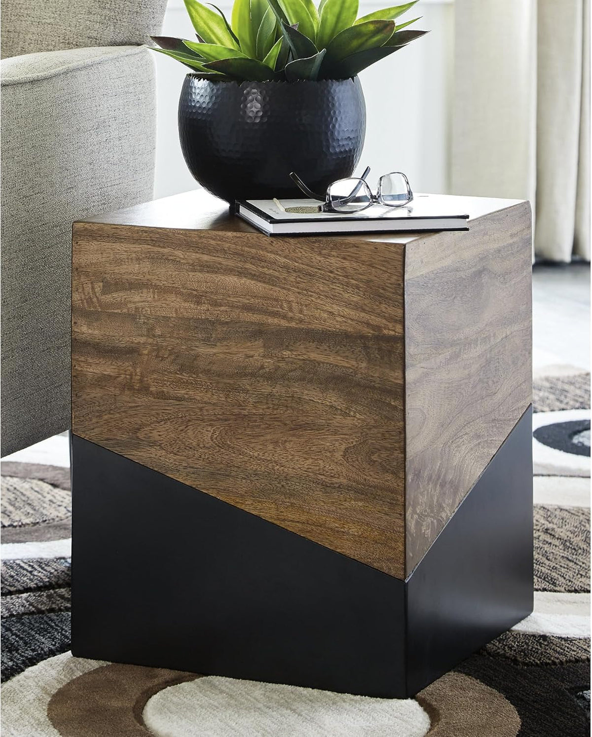 Eclectic Accent End Table, Brown & Gunmetal