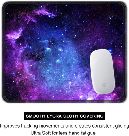 Auhoahsil Mouse Pad, 12 x 10 in Galaxy Theme Computer Mouse Pad for Desk, Premium-Textured Non-Slip Rubber Stitched Edges Waterproof Square Mouse Mat for Gaming Work Wireless Mice, Purple