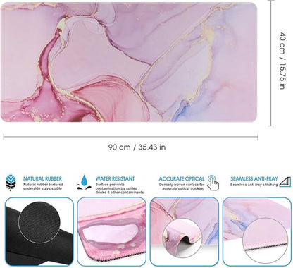 iCasso Extended Gaming Mouse Pad (35.4x15.7 in), Large 3mm Non-Slip Rubber Base Mousepad with Stitched Edges, Waterproof Keyboard Mouse Mat Desk Pad for Work, Game, Office, Home - Glitter Marble