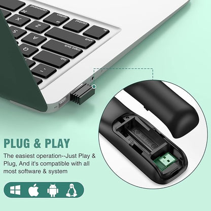 Presentation Clicker Green Laser Pointer with Air Mouse Function, Wireless Presenter Clicker RF 2.4GHz USB Presenter Control PowerPoint Presentation Clicker for Mac, Laptop, Computer