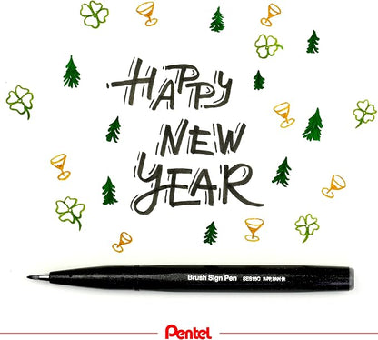 Pentel Fude Touch Sign Pen, Black, Felt Pen Like Brush Stroke (SES15C-A)