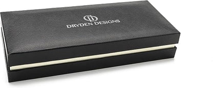 Dryden Designs Fountain Pen - Medium Nib and Fine Nib | Includes Luxury Box, 6 Ink Cartridges - 3 Black 3 Blue and Ink Refill Converter - Metallic Silver