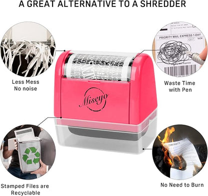 Miseyo Identity Theft Protection Roller Stamp Set - Peach (6 Refill Ink Incleded)
