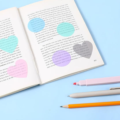 640 Sheets Cute Round Clear Sticky Tabs Transparent Sticky Notes Waterproof Clear Note Pads Bright Color Heart Strong Adhesive Post Book Markers Page Flags Stickers for Office School