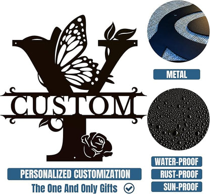 Personalized Custom Letter Name metal Signs,Custom Black Letter Monogram Wall Art Decor,Metal Signs Plaques Outdoor wall Decorative Signage (Y)