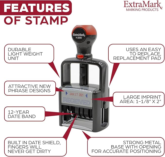 Heavy Duty Style Office Date Stamp with Paid - Self Inking Dater - Style C - Blue Ink Color