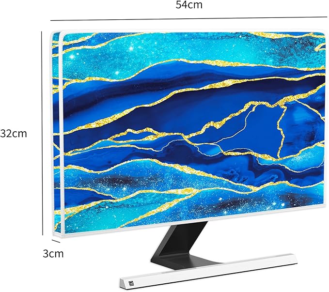 Baocicco Royal Blue Marble Waterproof Computer Monitor Dust Cover 22, 23, 24, 25 Inch Creative Design Monitor Accessories Laptop TV LCD Screen Monitor Decoration for Tablet Computer Decorations