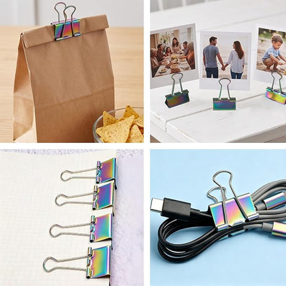 1.25 Inch Rainbow Binder Clips, Medium Paper Clamps for Home Office, 6 Pack | 6 Pcs, Rainbow Paper Clamps, Colorful Binder Clips, for Office Use, Organize Files, Folders, and Documents