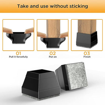 Square Chair Leg Protectors for Hardwood Floors,16 Pcs Silicone Felt Furniture Legs Caps to Prevent Floor from Scratches and Reduce Noise, Easy to Move, (Black, Fit: 0.866-1.14").