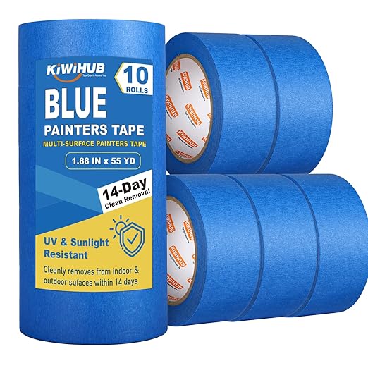 KIWIHUB 10 Rolls Painters Tape 2 inch Wide, Blue Painters Tape Bulk, Blue Masking Tape for Multi Purpose, Wall Painting, Home Improvement, DIY Crafts, 1.88 Inch x 550 Yards