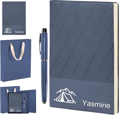ENOMY Personalized Notebook Set with Pen & Gift Box A5 Leather Custom Notebook 200 Pages Lined Journal for Work,Business,College,Travel,Birthday,Valentine's Day Gift, Blue