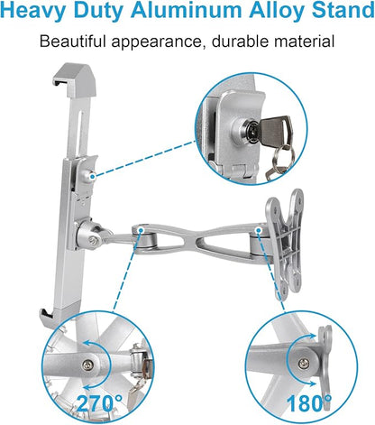 YOOZ Anti Theft Wall Mount for Tablet, Kiosk Counter Retail Security Stand, Adjustable Aluminum Arm - Wall Holder with Lock & Key Fit iPad Pro 13 11, Air, Galaxy Tabs, Surface Pro, 9-14" Tablets