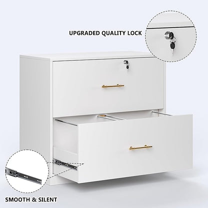 GFGWXW 2 Drawer Lateral File Cabinet with Lock, Suitable for Letter/A4/F4/Legal Size Hanging Files,Large Wood Filing Storage Cabinets Printer Stand for Home Office,White
